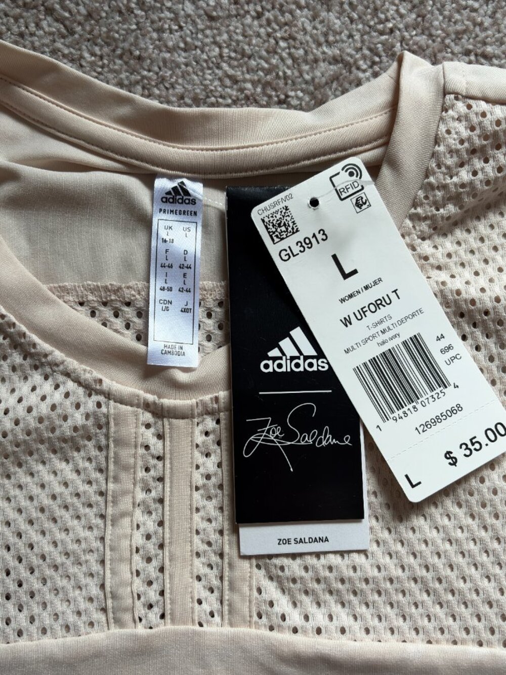 NWT adidas x Zoe Saldana UFORU Primegreen T-Shirt Ivory L